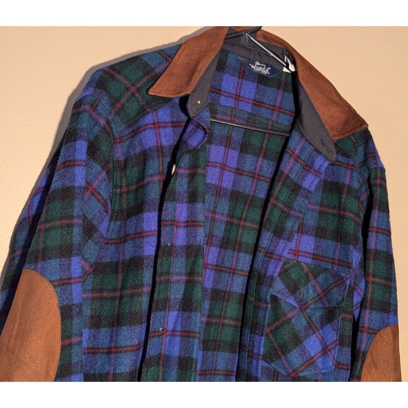 Vintage Woolrich Mens Sz Medium Plaid Wool Blend  w/Leather Elbow Patches - USA - Picture 5 of 16